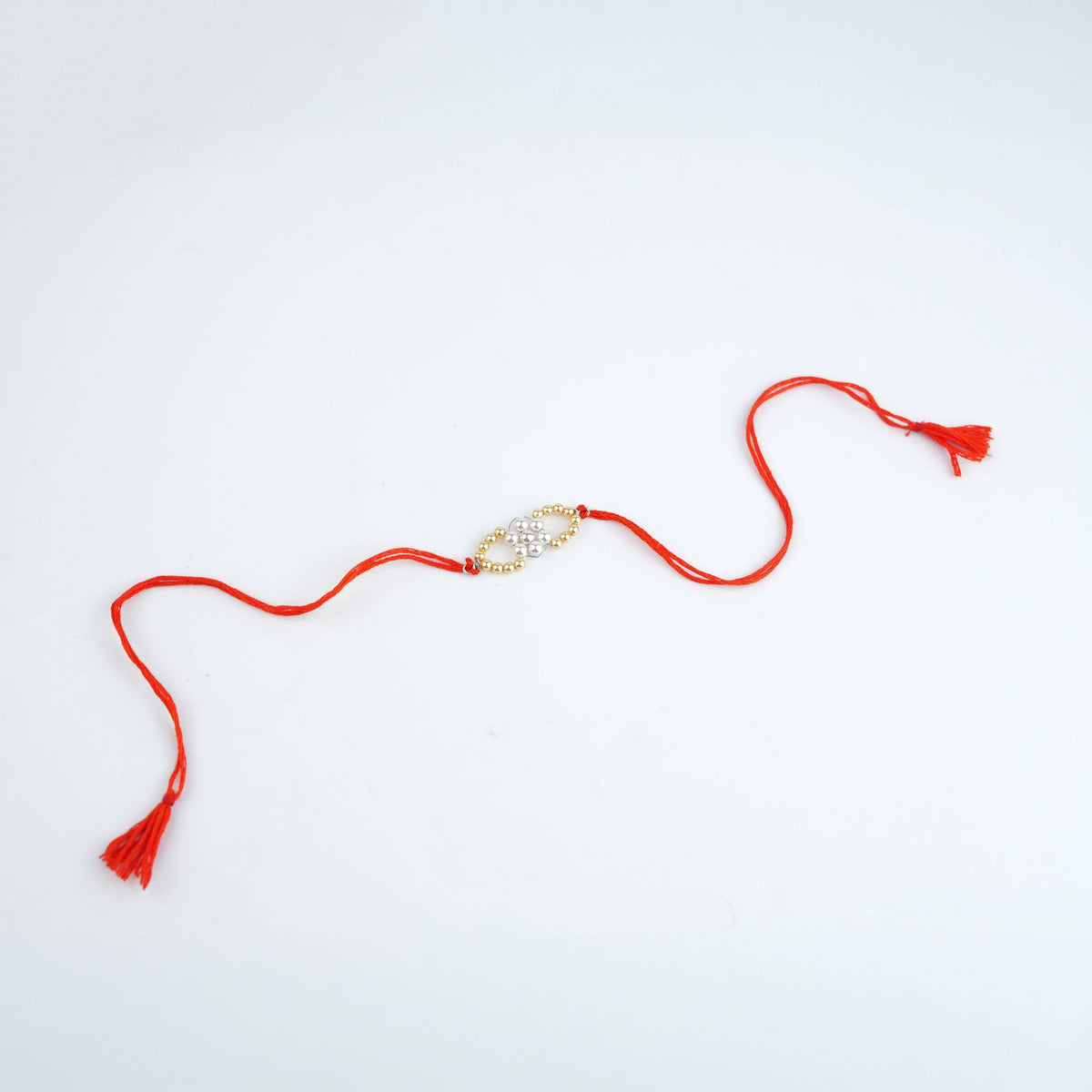 Golden & White Pearl Handmade Silver Rakhi