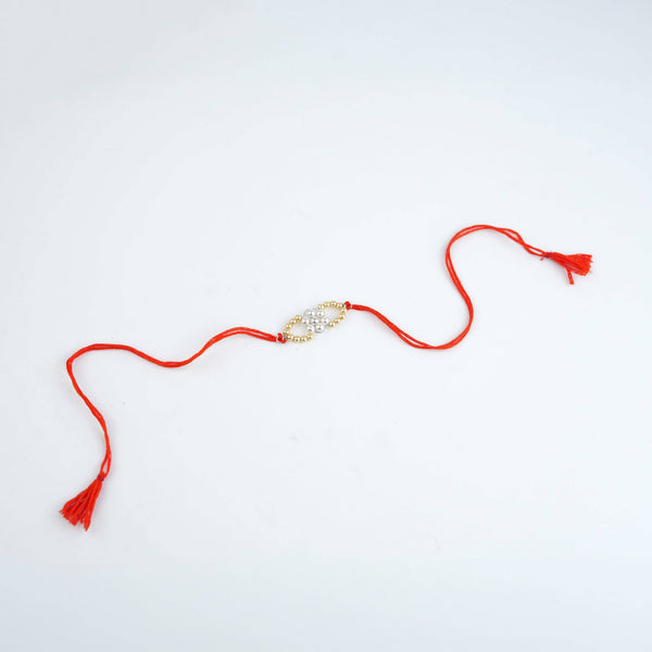 Golden & White Pearl Handmade Silver Rakhi