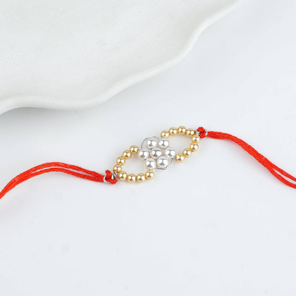 Golden & White Pearl Handmade Silver Rakhi