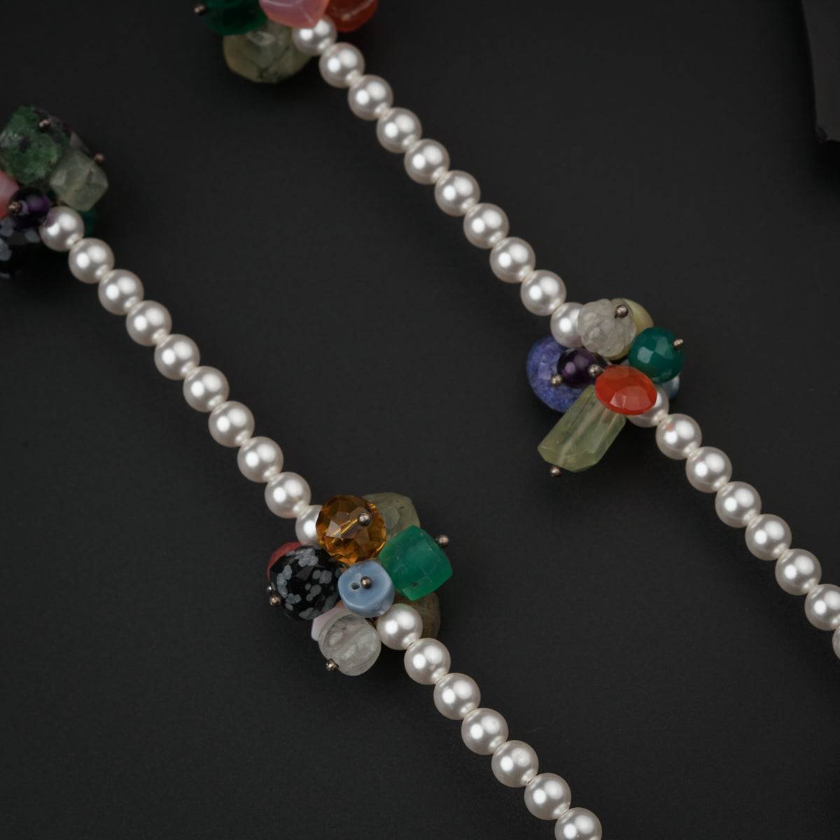 Flower Pendant Necklace with Pearls & Semi Precious Stones