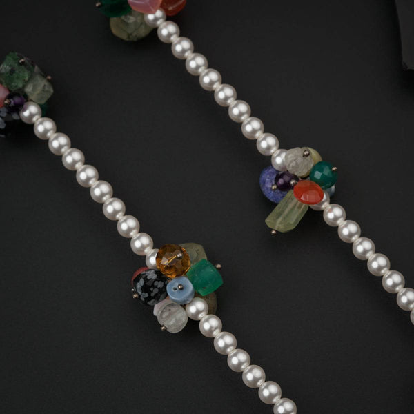 Flower Pendant Necklace with Pearls & Semi Precious Stones