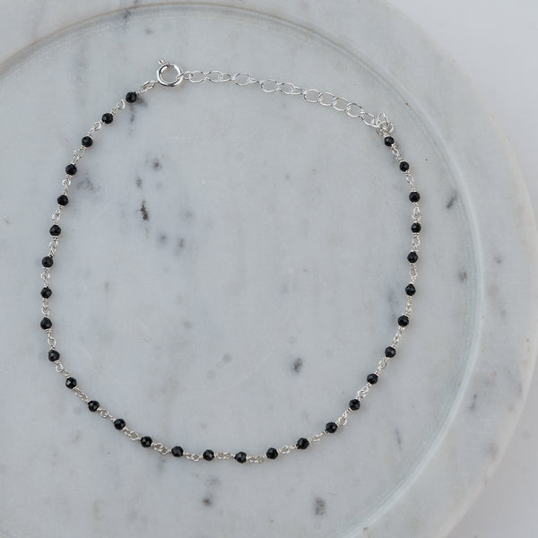 Silver Black Spinel Ganthan Anklet