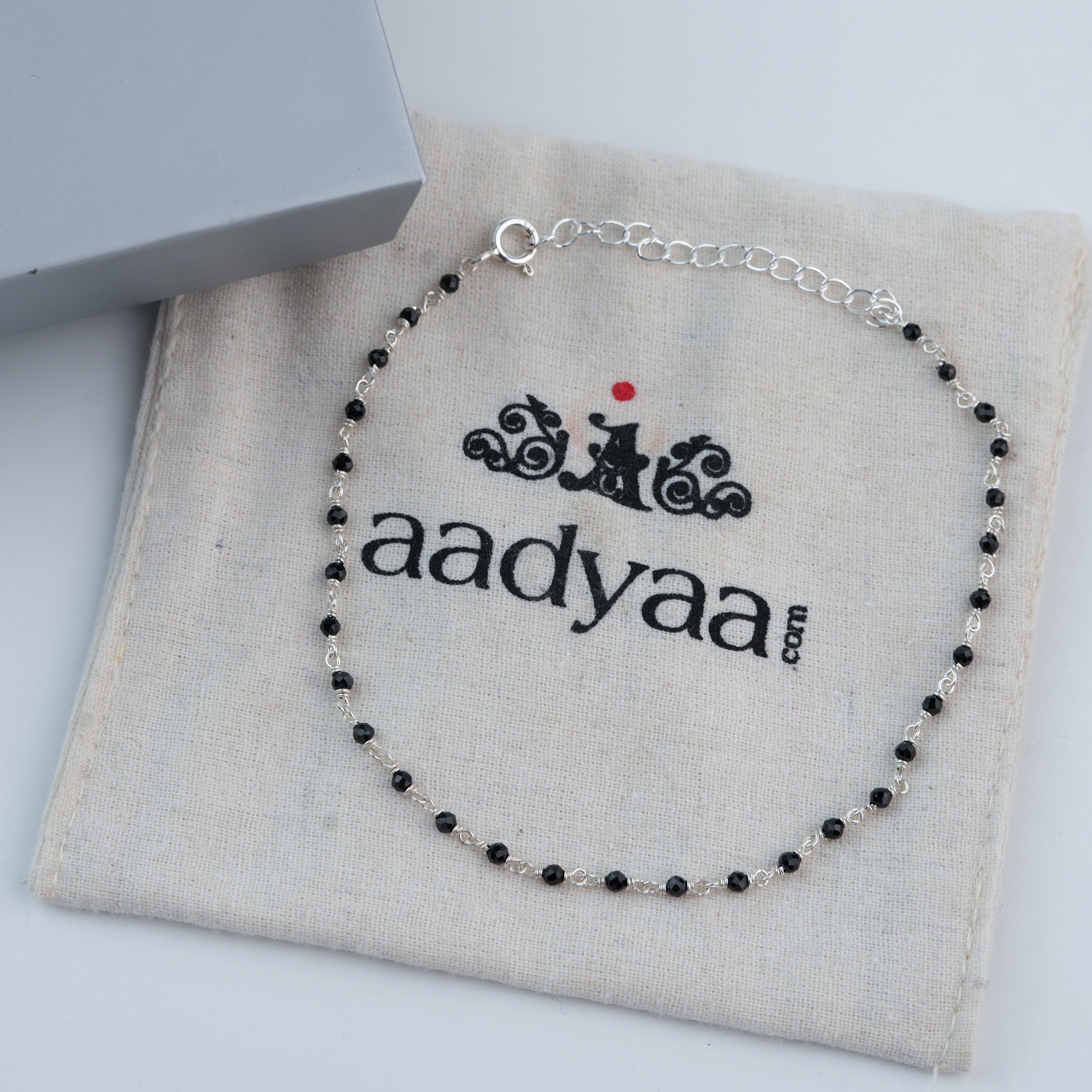 Silver Black Spinel Ganthan Anklet