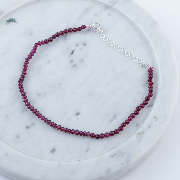 Red Jade & Garnet Silver Anklet (Project Handmade)