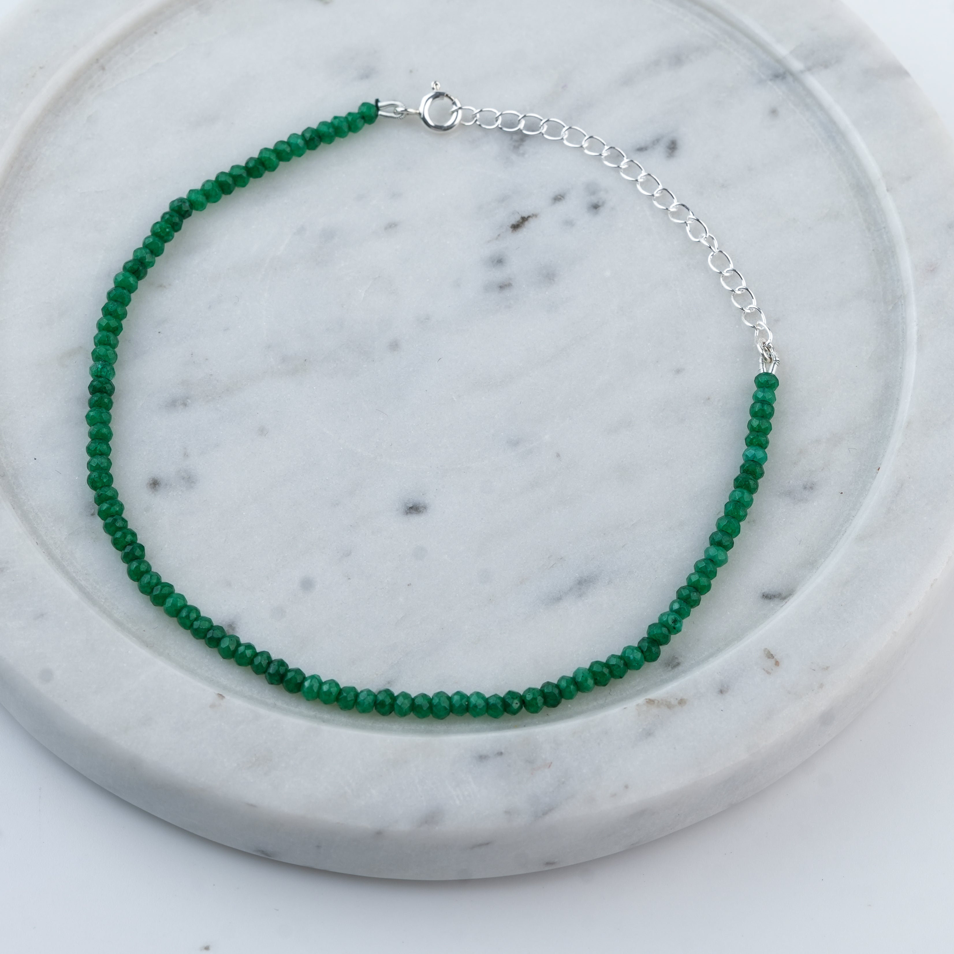 Green Jade Silver Anklet (Project Handmade)