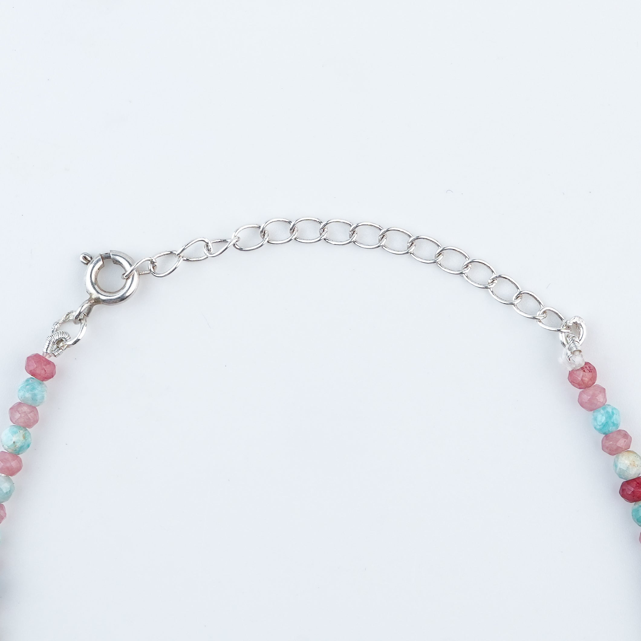 Pink Jade, Firoza & Turquoise Silver Anklet (Project Handmade)
