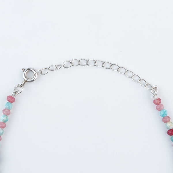 Pink Jade, Firoza & Turquoise Silver Anklet (Project Handmade)