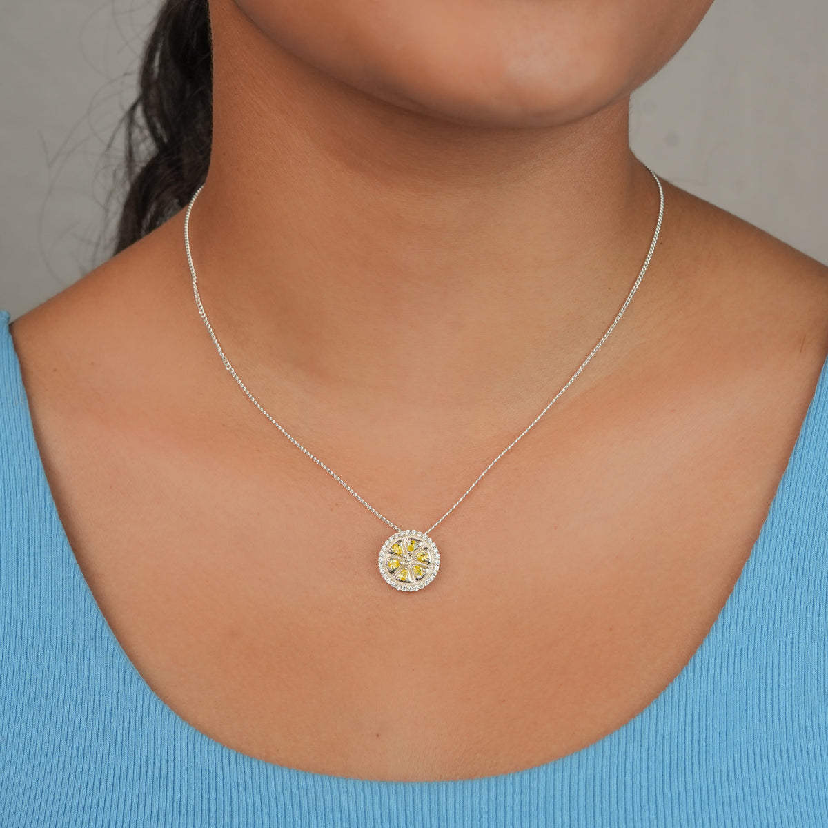 Lemon CZ Fruit-Charm Necklace