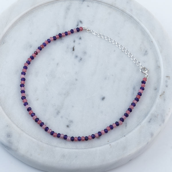 Pink & Purple Jade Silver Anklet (Project Handmade)