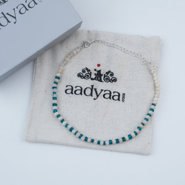 Rhodolite & White Jade Silver Anklet (Project Handmade)