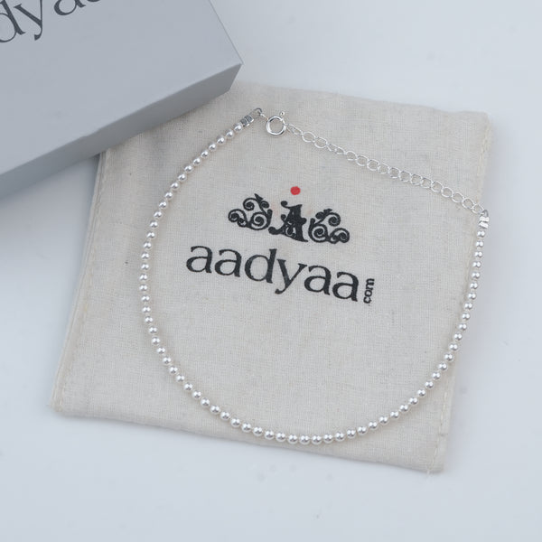 Silver Anklet with 3mm Swarovski Pearl