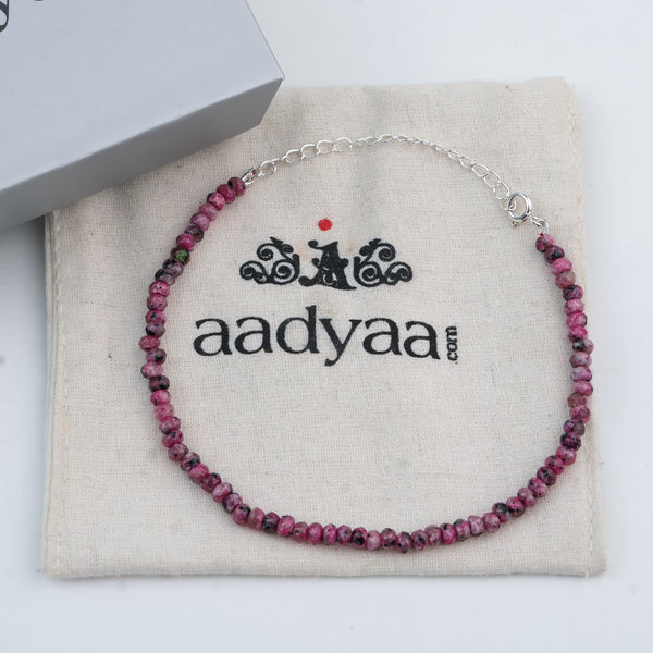 Pink Jade Silver Anklet (Project Handmade)
