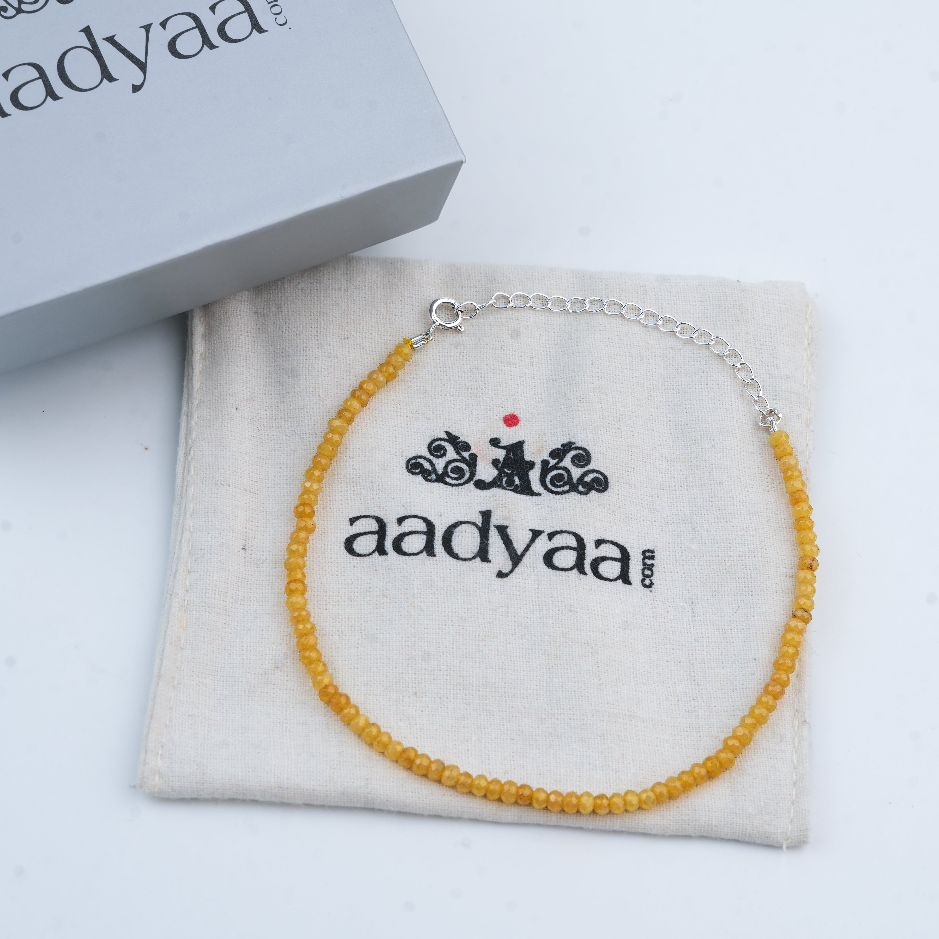 Yellow Jade Silver Anklet (Project Handmade)