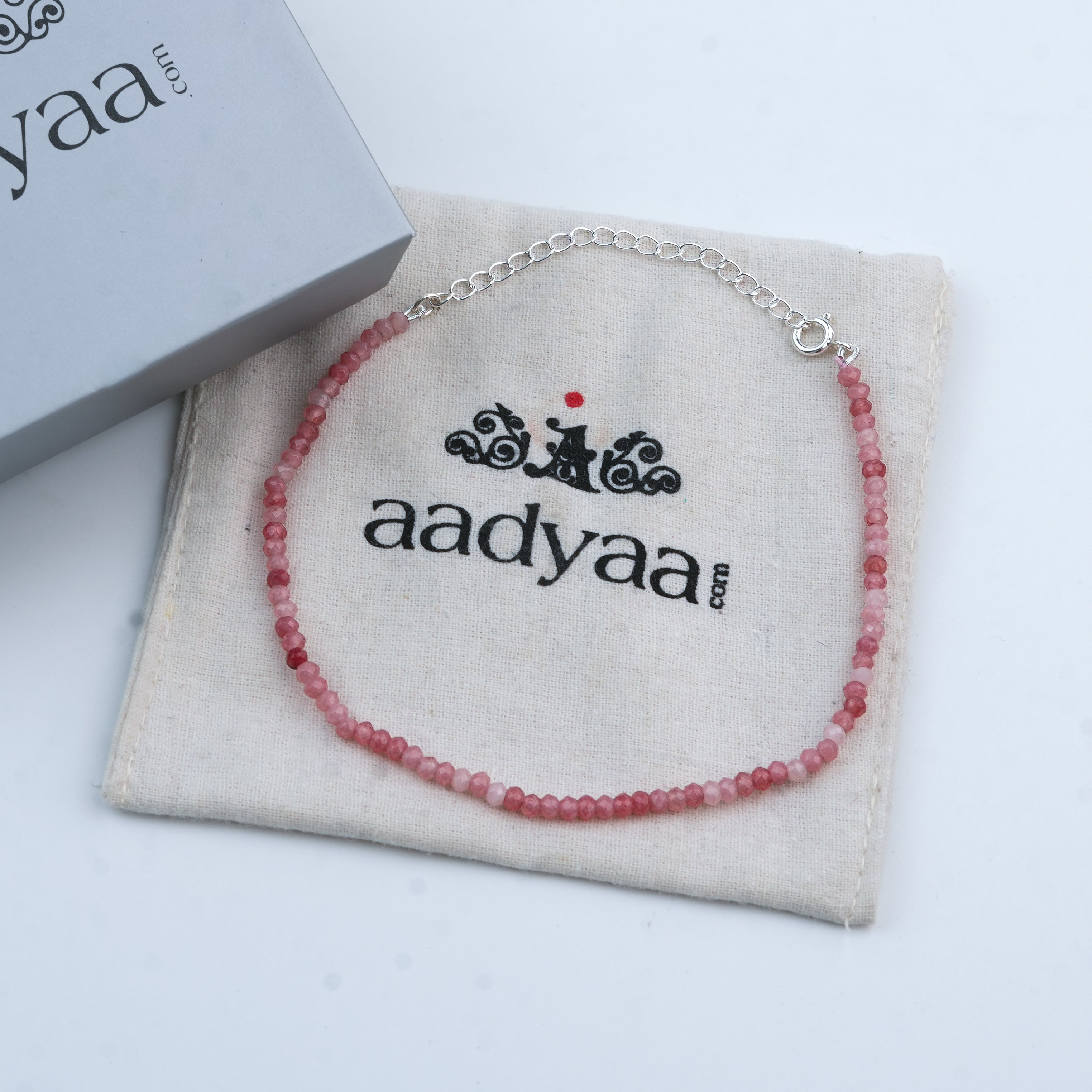Pink Jade Silver Anklet (Project Handmade)