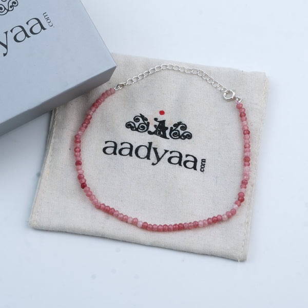 Pink Jade Silver Anklet (Project Handmade)