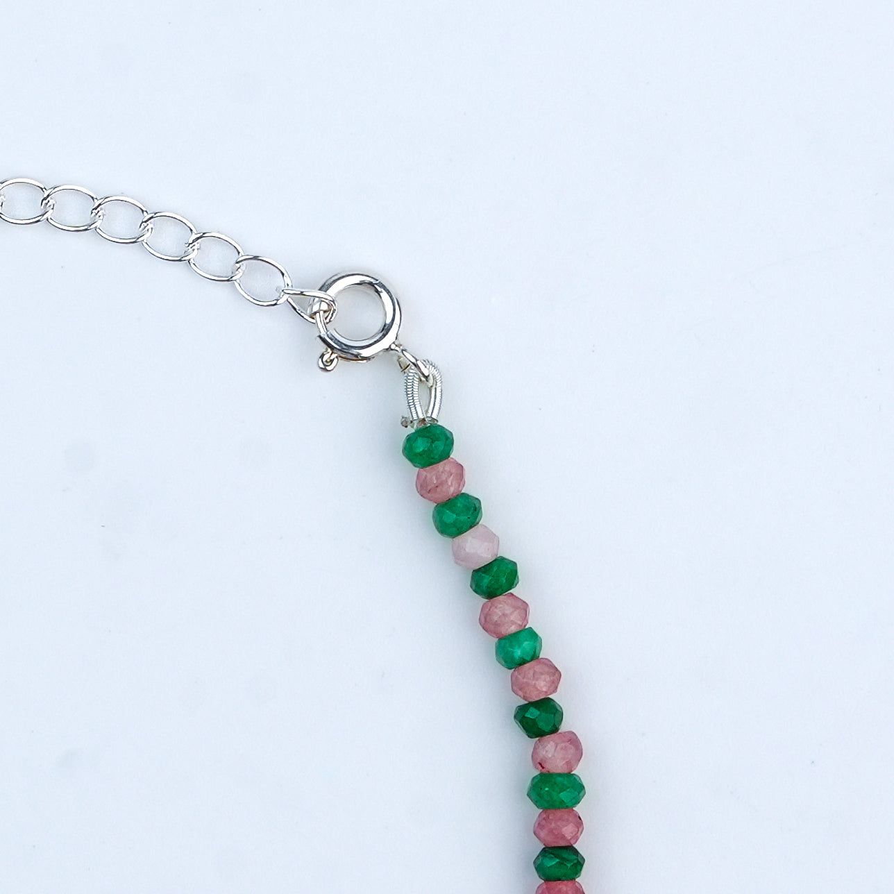 Green & Pink Jade Silver Anklet (Project Handmade)