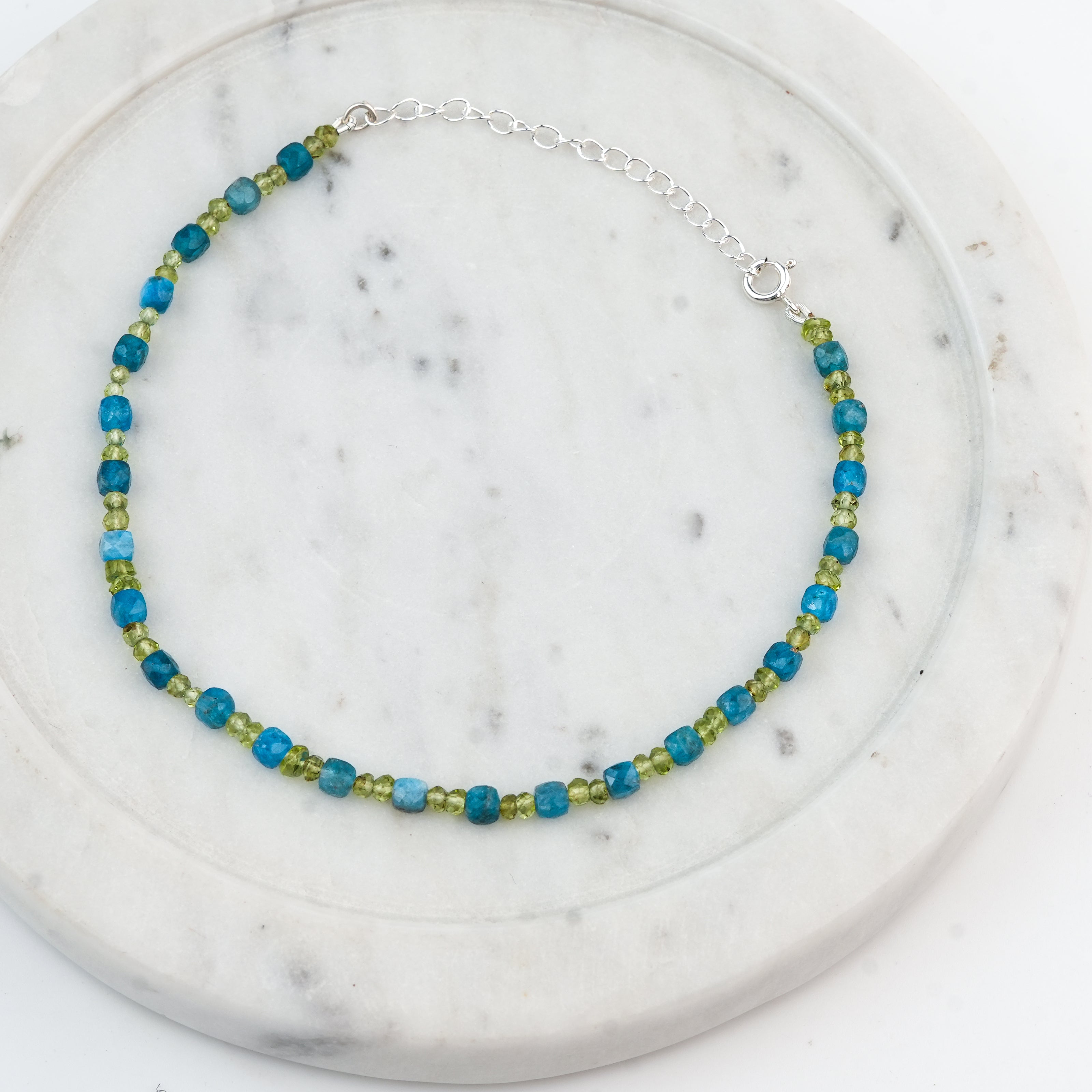 Peridot & Blue Firoza Silver Anklet (Project Handmade)