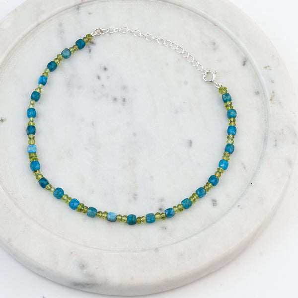 Peridot & Blue Firoza Silver Anklet (Project Handmade)