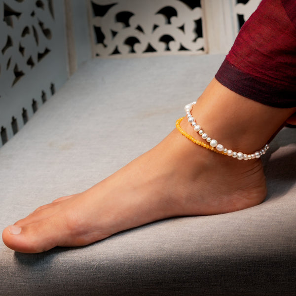 Yellow Jade & Freshwater Pearl Anklet (Project Handmade)