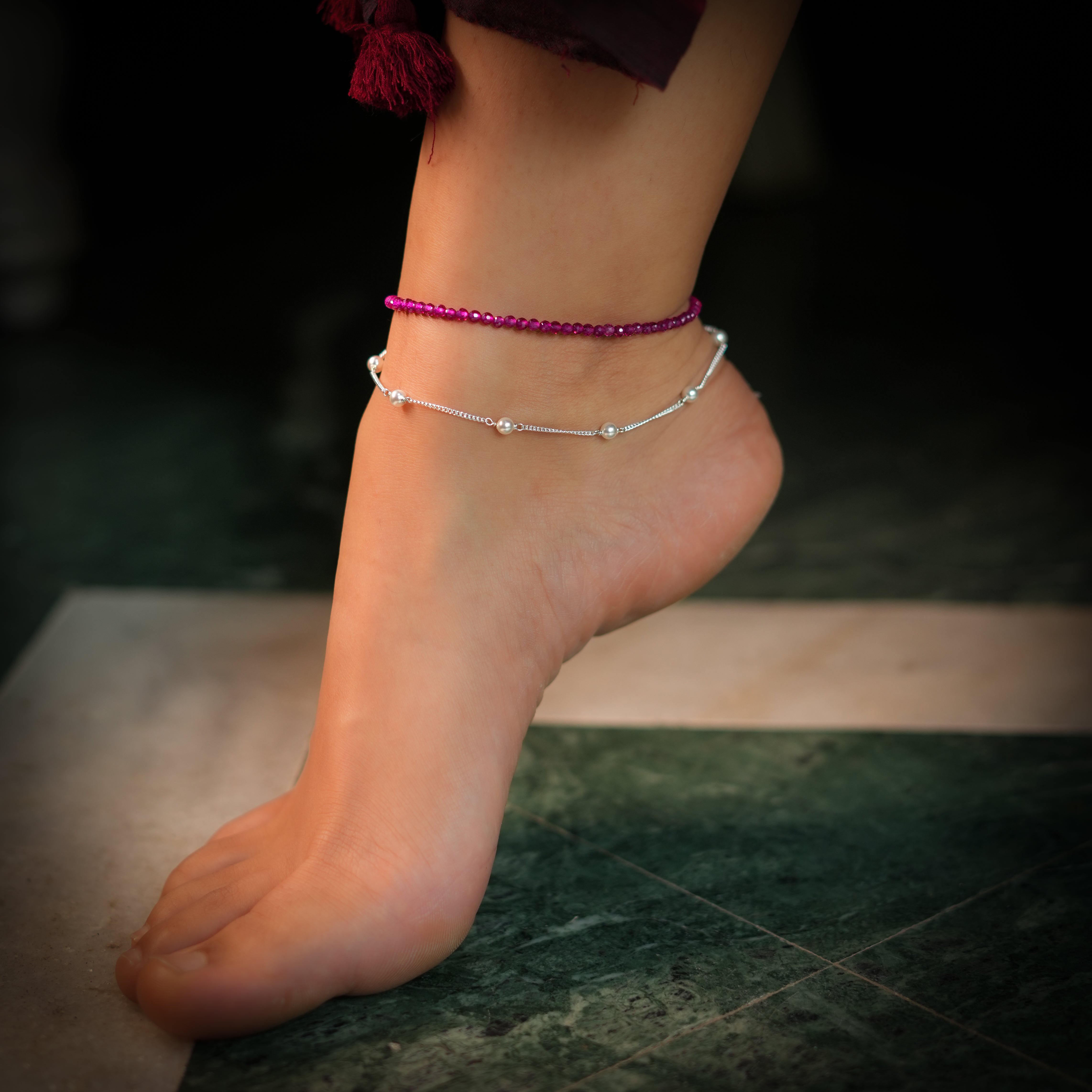 Ruby & Pearl Chain Anklet (Project Handmade)