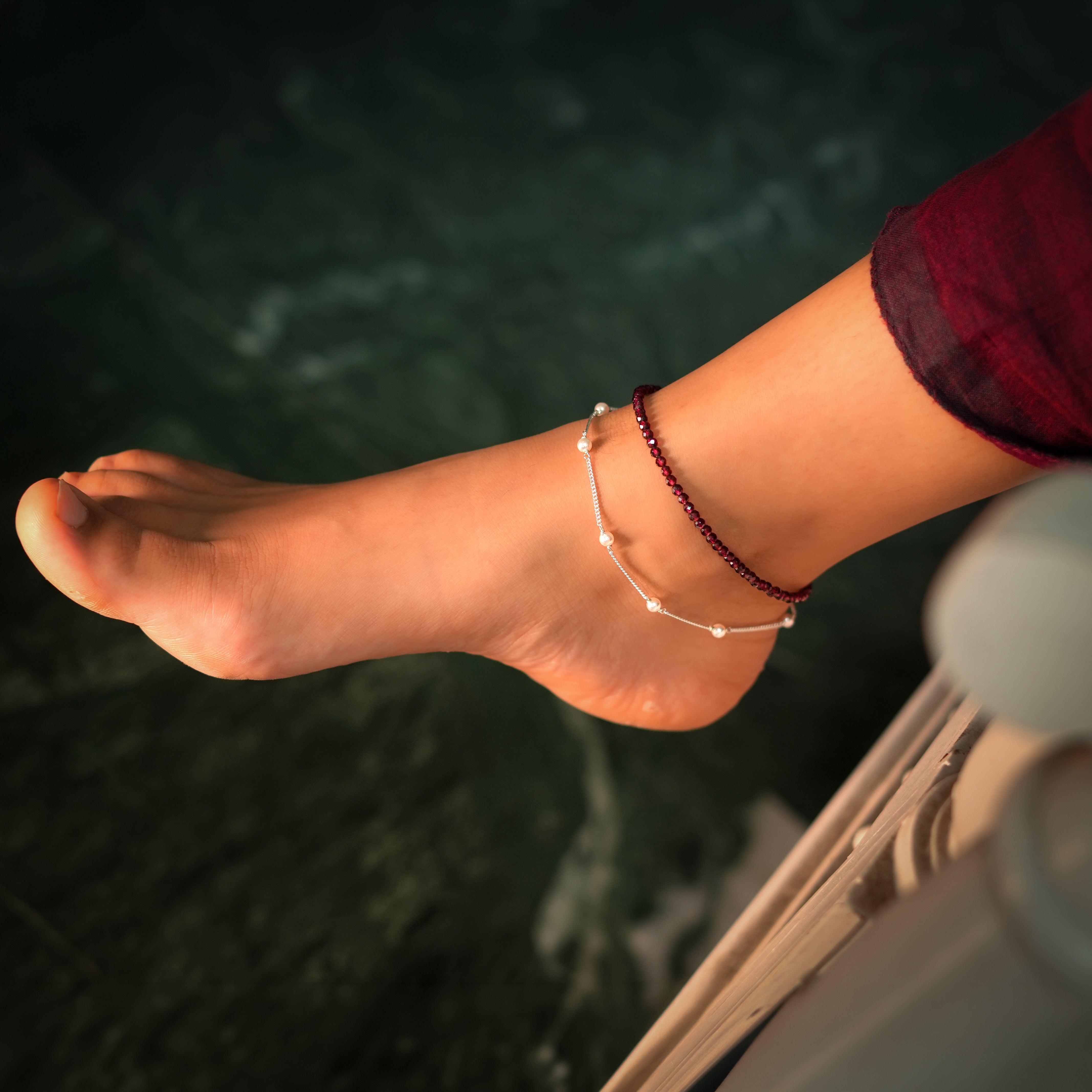 Garnet & Pearl Chain Anklet (Project Handmade)