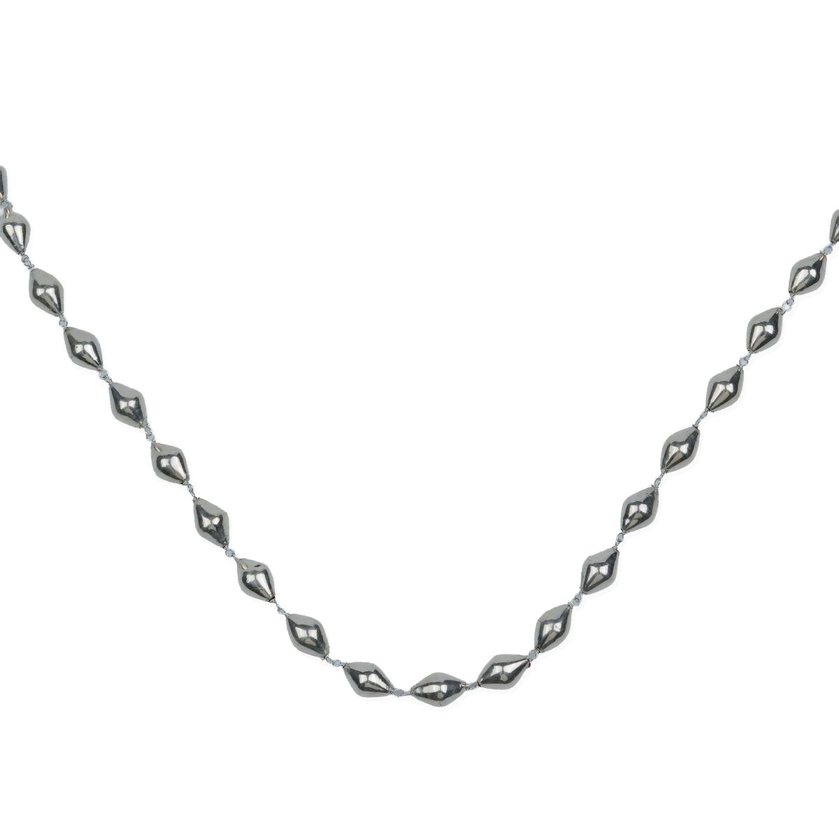 Detailed view of Dholki Bead Ganthan Necklace – Long, highlighting the unique dholki bead shapes, intricate detailing, and refined finish