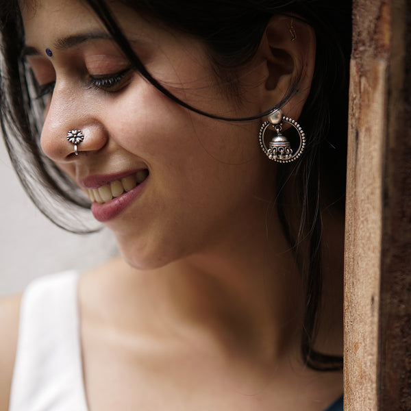 Rawa Hoop Dome Jhumki in Silver