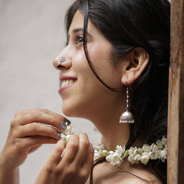 Long Pearl String Must Have Silver Jhumka
