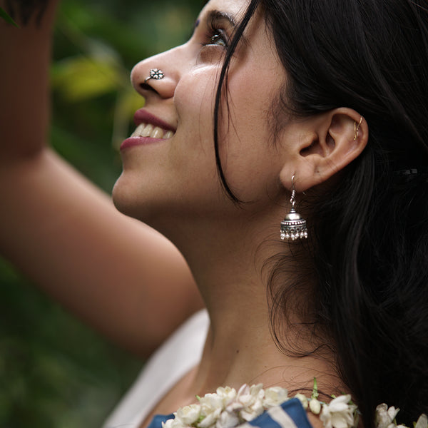 Tiny Silver Jhumki with Pearl Latkan