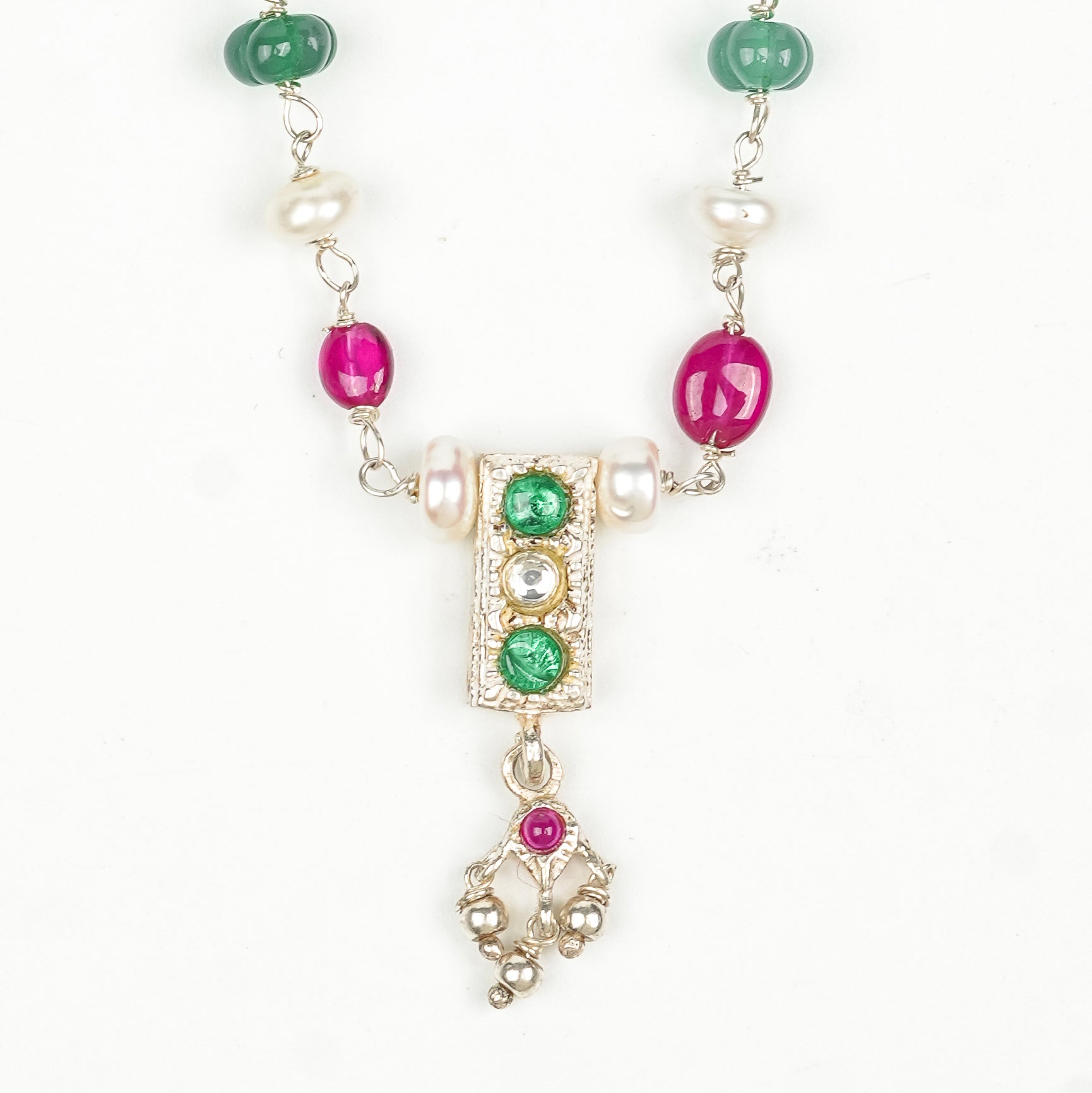 Rubies, Green Onyx & Freshwater Pearl Ganthan Necklace