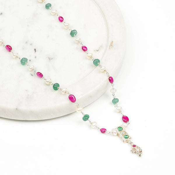Rubies, Green Onyx & Freshwater Pearl Ganthan Necklace