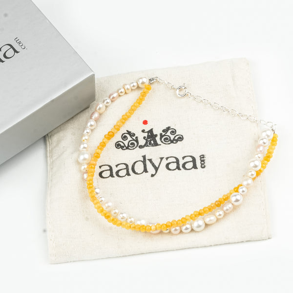 Yellow Jade & Freshwater Pearl Anklet (Project Handmade)