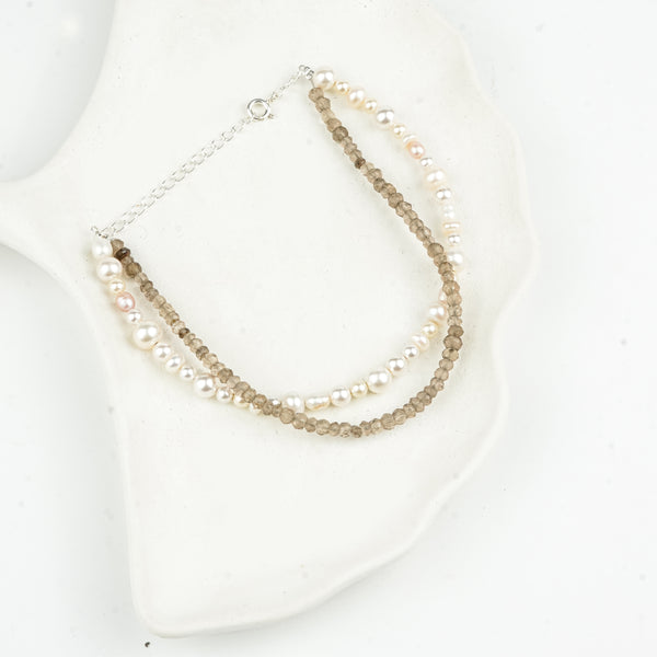 Smokey Quartz & Freshwater Pearl Anklet (Project Handmade)
