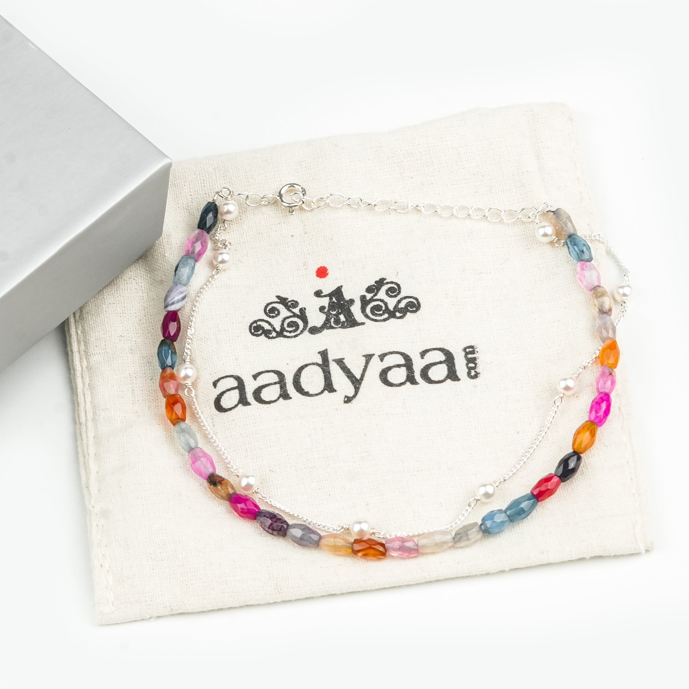 Multicolor Agate & Pearl Chain Anklet (Project Handmade)