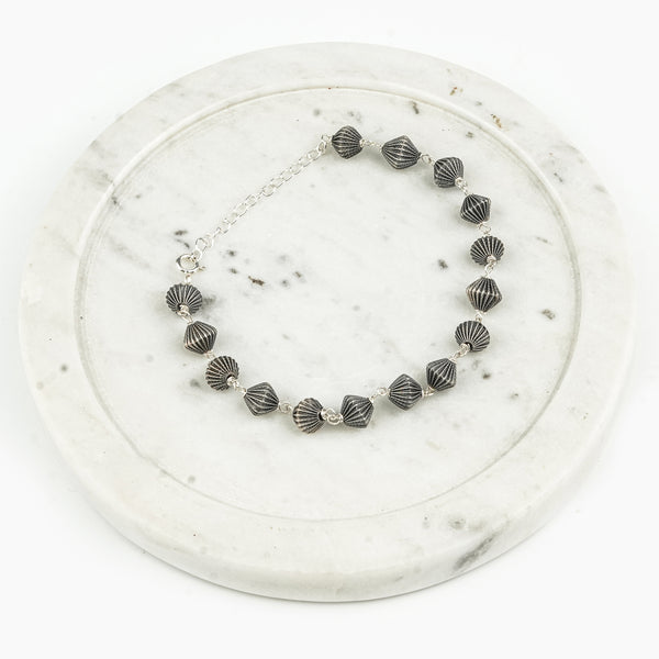 Silver Carved Bead Ganthan Anklet (Project Handmade)