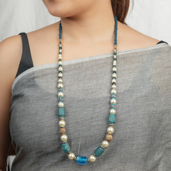 Long Necklace with Glass Bead & Pearls