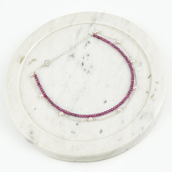 Ruby & Pearl Chain Anklet (Project Handmade)