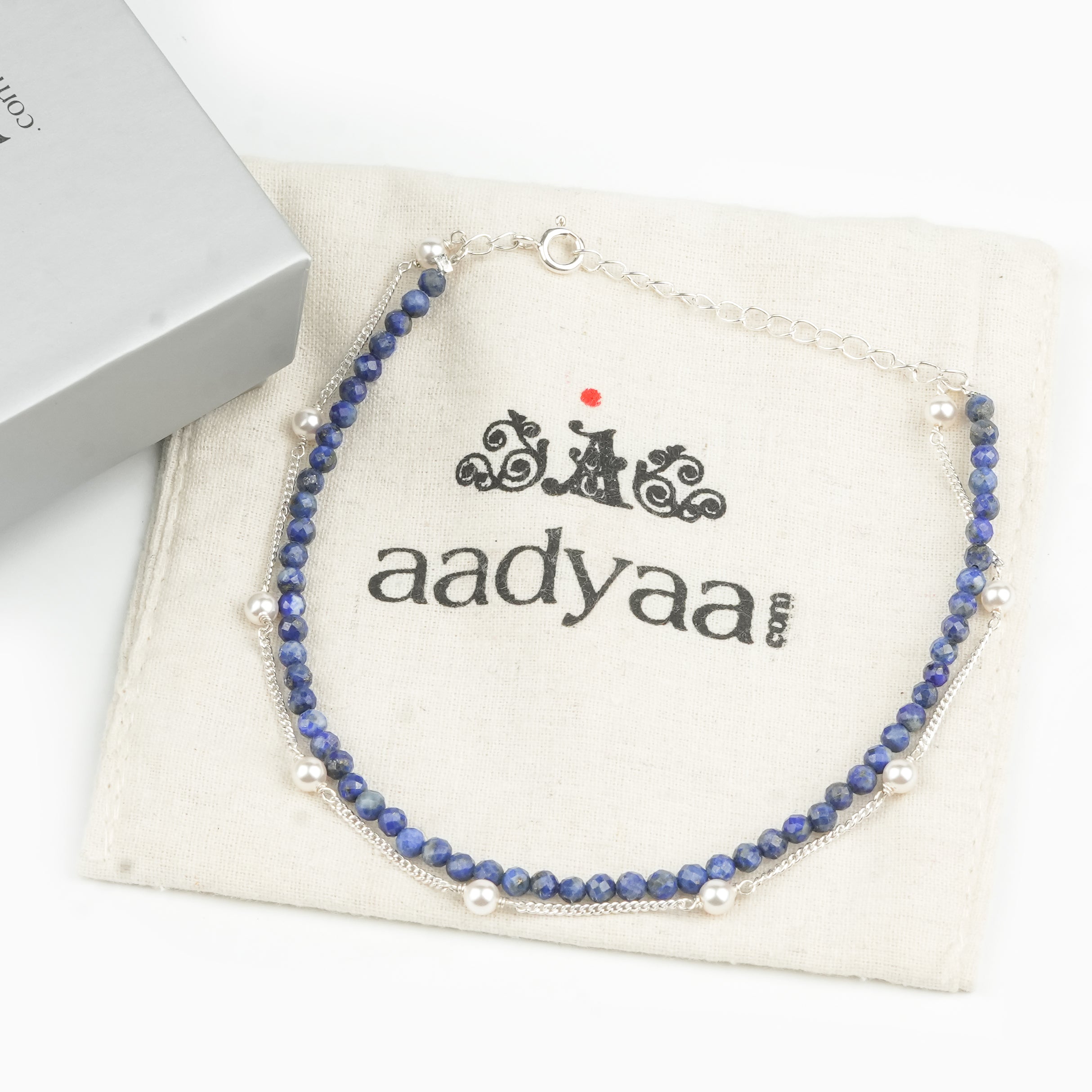 Lapis Lazuli & Pearl Chain Anklet (Project Handmade)