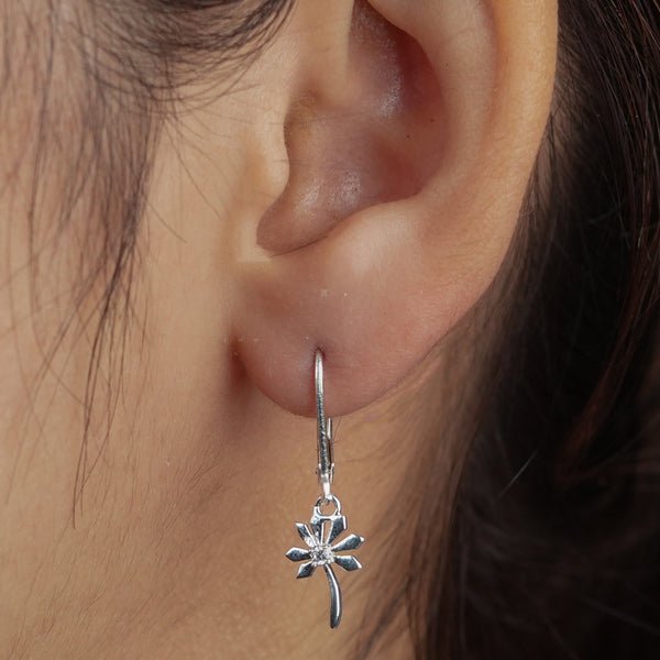 Silver CZ Blossom Dangle Earrings