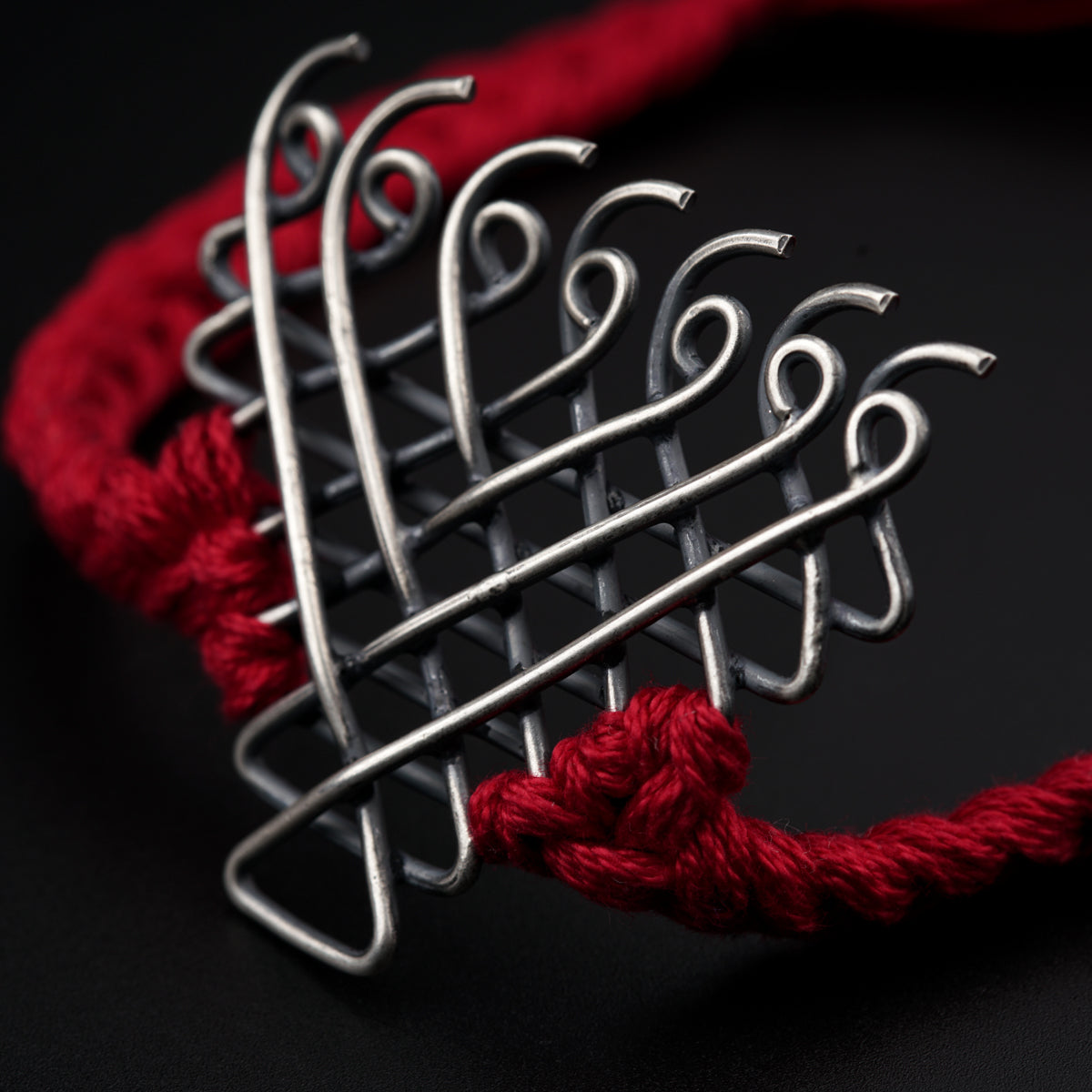 Silver Saraswati Bracelet for Men / Women with Red Thread ( Motif size : Big )
