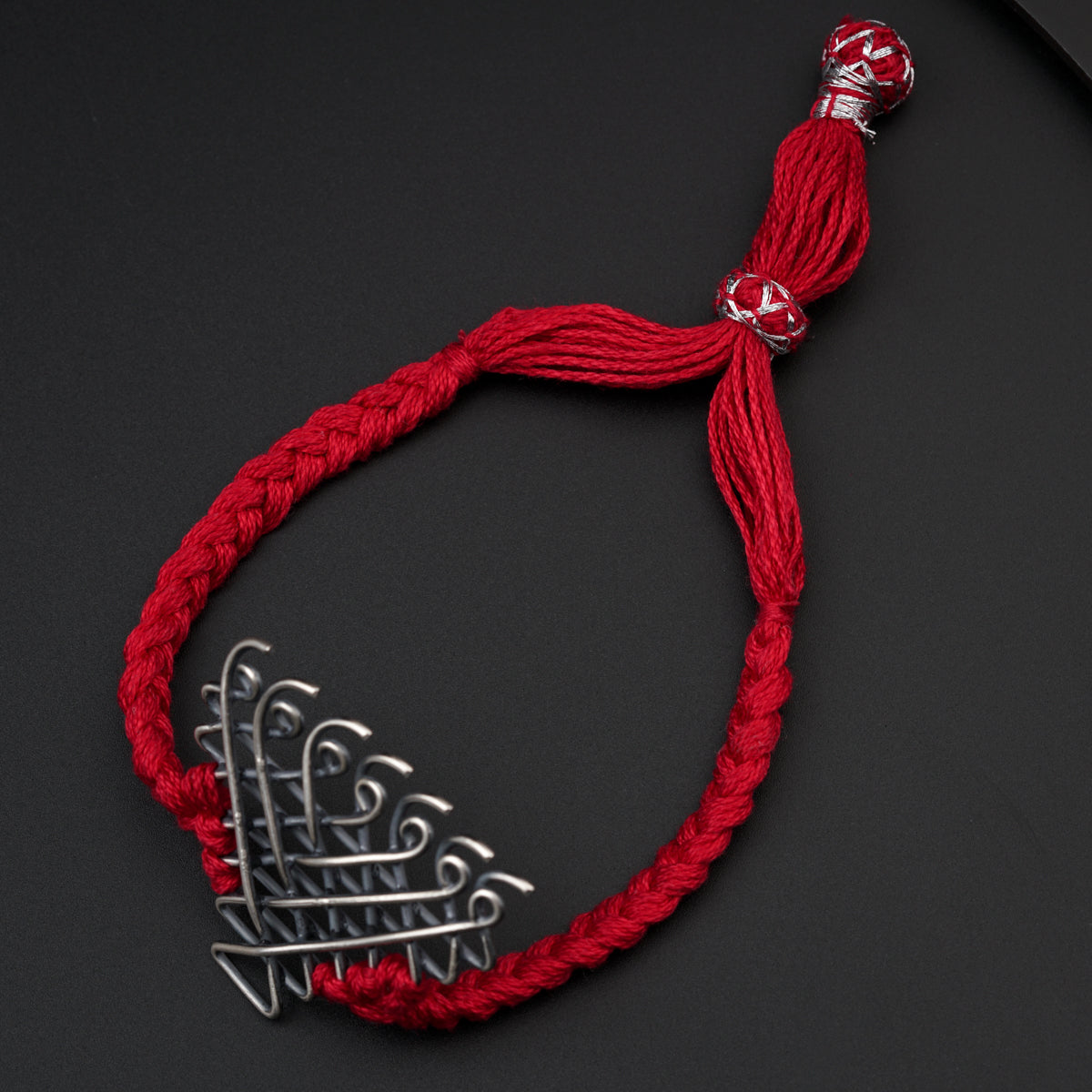 Silver Saraswati Bracelet for Men / Women with Red Thread ( Motif size : Big )