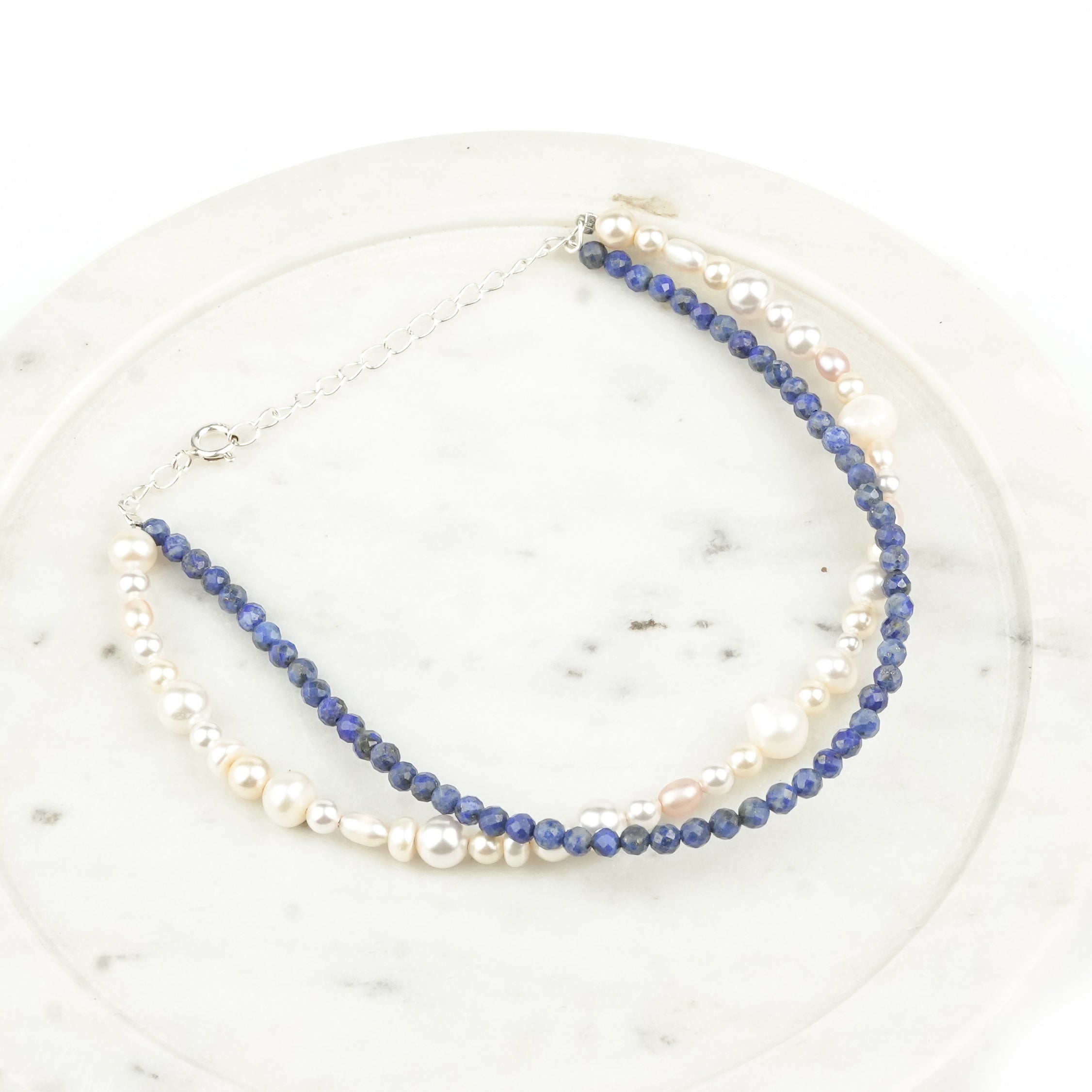 Freshwater Pearl & Lapis Lazuli Anklet (Project Handmade)