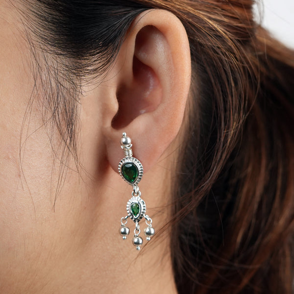 Silver Green CZ Tanmani Set with Sarmanee