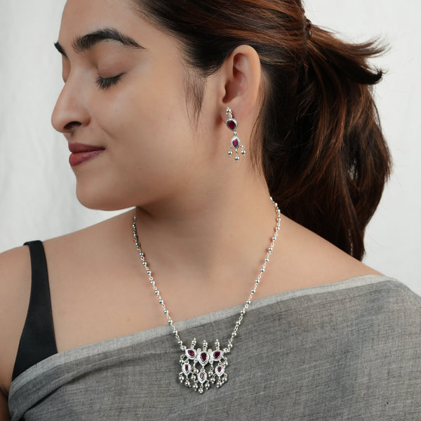 Silver Pink CZ Tanmani Set with Sarmanee