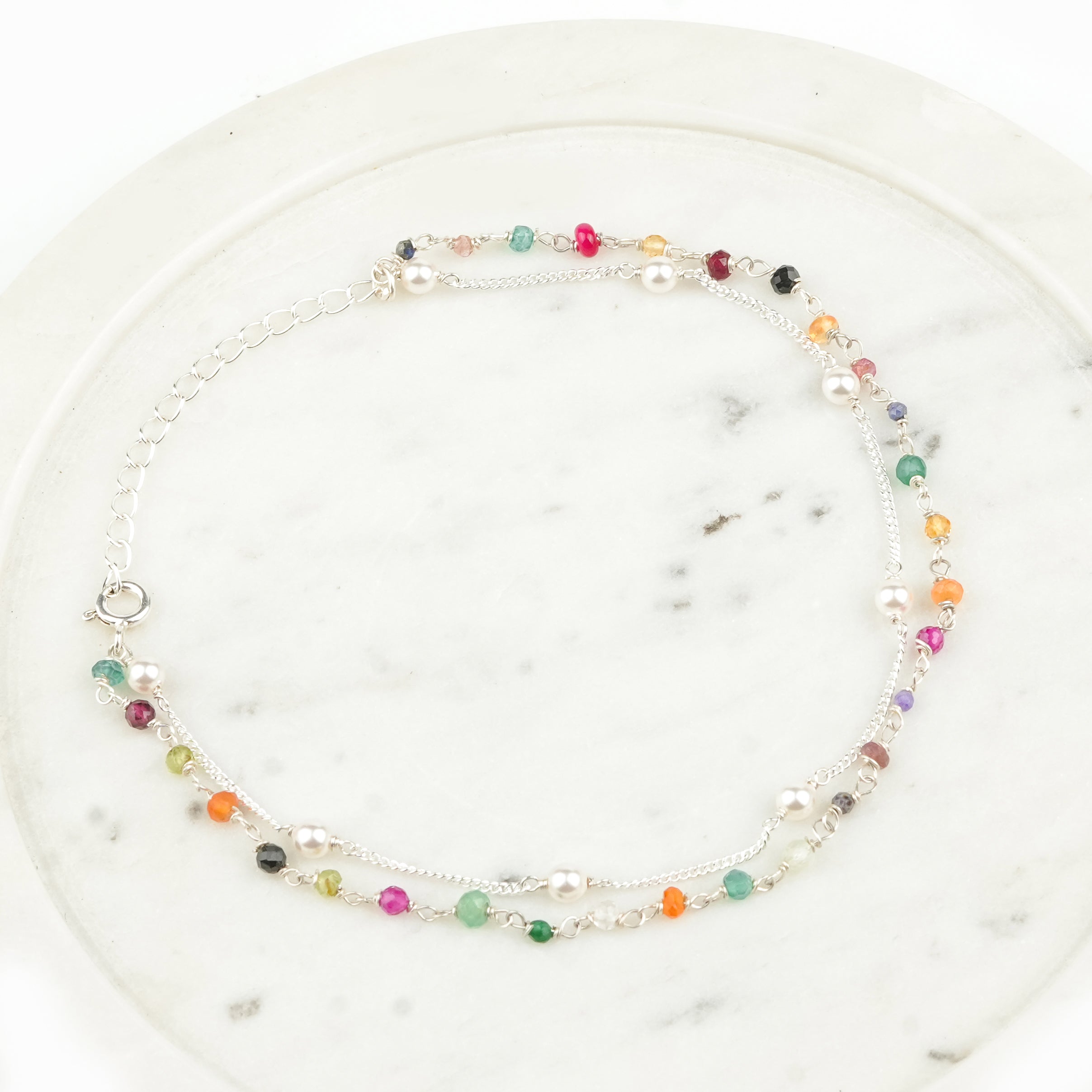 Multicolor Stone Ganthan & Pearl Chain Anklet (Project Handmade)