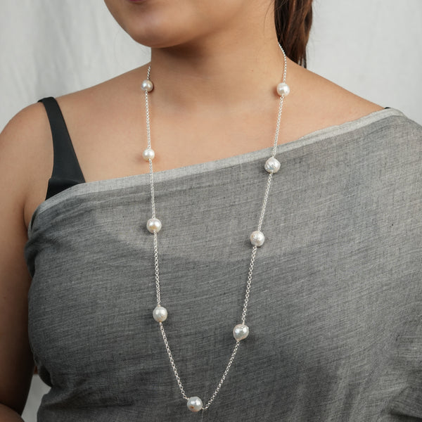 Silver Baroque Pearl Chain Necklace