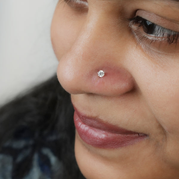 White CZ Nose Pin - Big (Pierced)