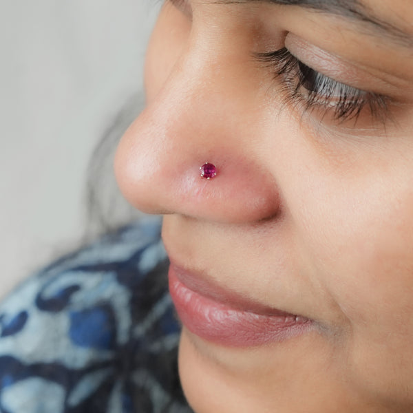 Pink CZ Nose Pin - Medium (Pierced)