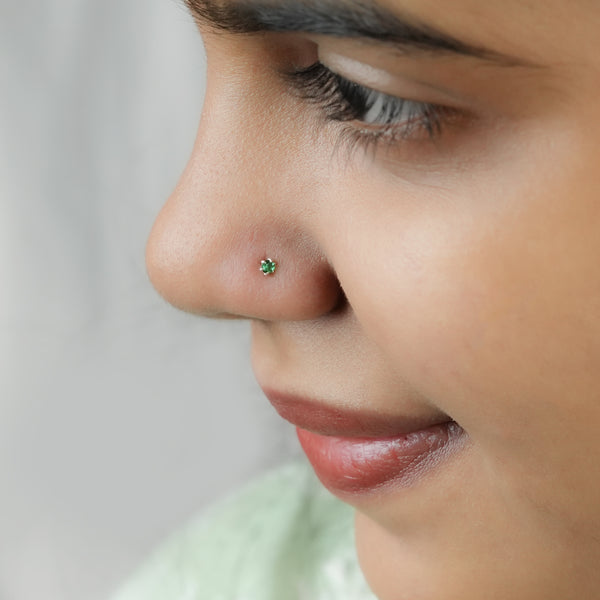 Tiny Green CZ Nose Pin (Pierced)