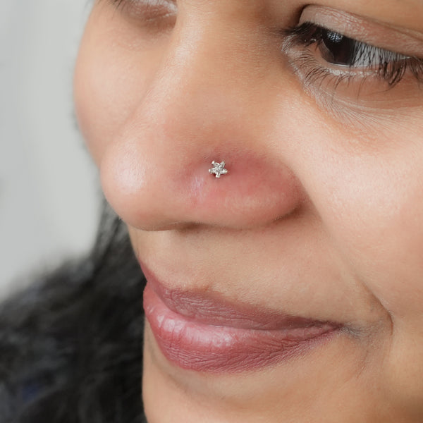 White CZ Nose Pin - Small (Pierced)